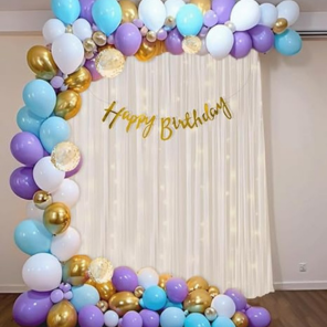 Girls With White Net Backdrop Fro Decoration, Fairy Light (40Ft), White, Blue, Birthday