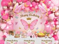 Pink Balloon Arch Kit with Foil Butterfly Balloons