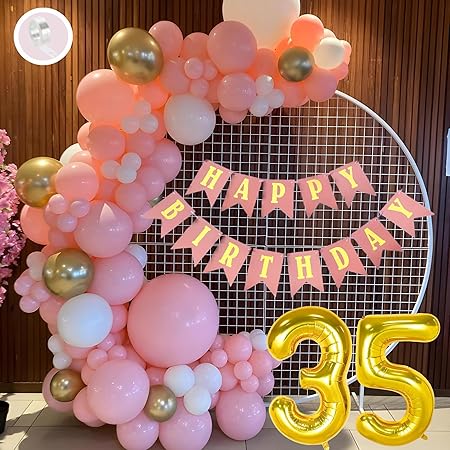 Flyloons 35th Birthday Decoration Items Pink and White Theme