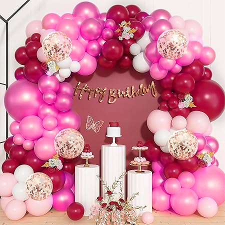 Party Propz 66-Pc Burgundy Birthday Decoration Kit for Boys – Balloons, Happy Birthday Banner & Party Decor Items | Burgundy Theme Birthday Decorations