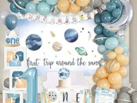 First Trip Around The Sun Birthday Decorations – Space Theme 1st Birthday Party Supplies for Boys, Outer Space First Birthday Decor