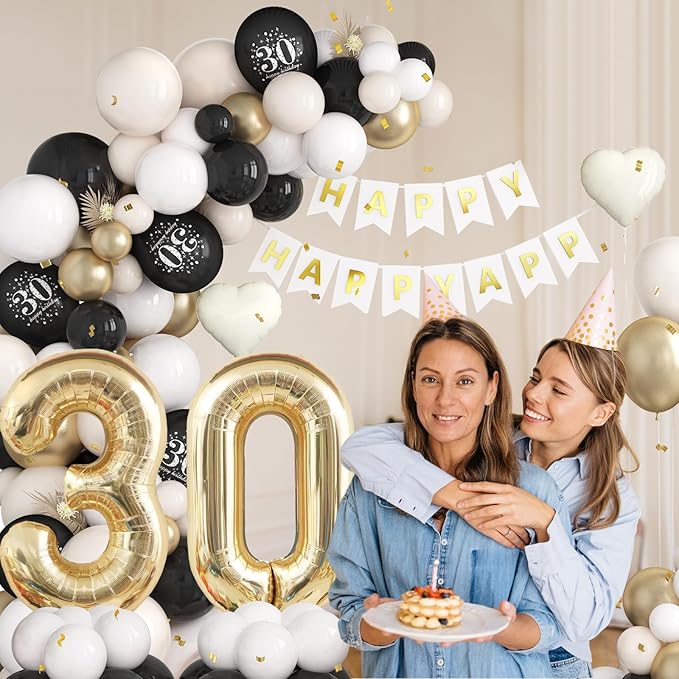 30th Birthday Decorations Black Gold Sand White,30th Balloon Arch Garland