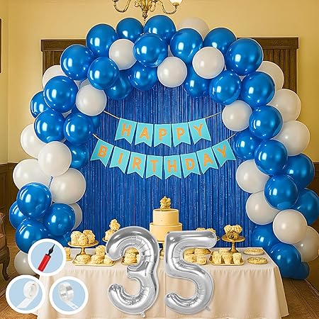 Mystic Toy Store 35th Birthday Decoration Items Blue and White