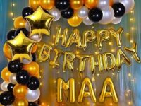 Golden, Black & Silver MAA Birthday Décor Kit with Fairy LED Lights