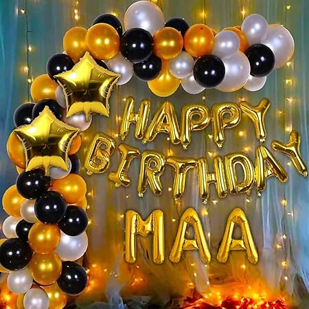 Golden, Black & Silver MAA Birthday Décor Kit with Fairy LED Lights