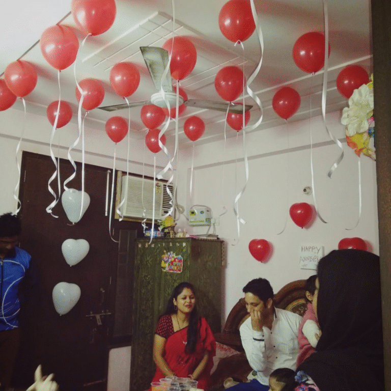Red & White Balloon Decoration Setup for Birthday and Surprise Celebration