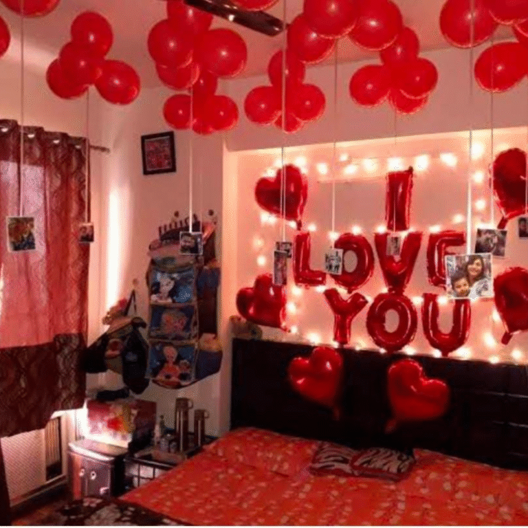 “I Love You” Romantic Room Decoration with Balloons & Heart Foils