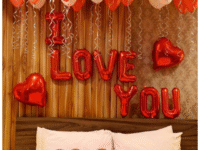 “I Love You” Romantic Room Decoration with Heart Foils & Ceiling Balloons