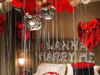 “Wanna Marry Me” Proposal Room Decoration with Balloons & Rose Petals