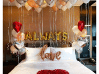 Luxury Romantic Room Decoration with Metallic Balloons, Love Foil & Rose Petals