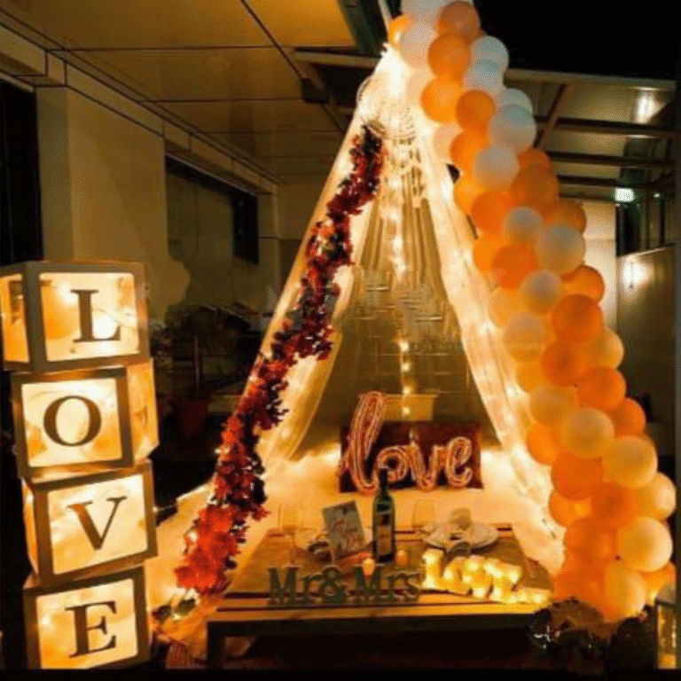 Romantic Canopy Decoration with Love Box, Balloons & Lights