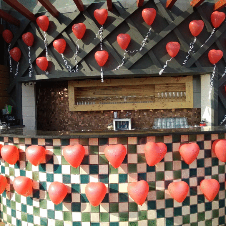 Red Heart Balloon Decoration for Bar, Café & Rooftop Events