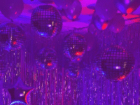 Disco Theme Balloon Decoration with Silver Curtains & Lights