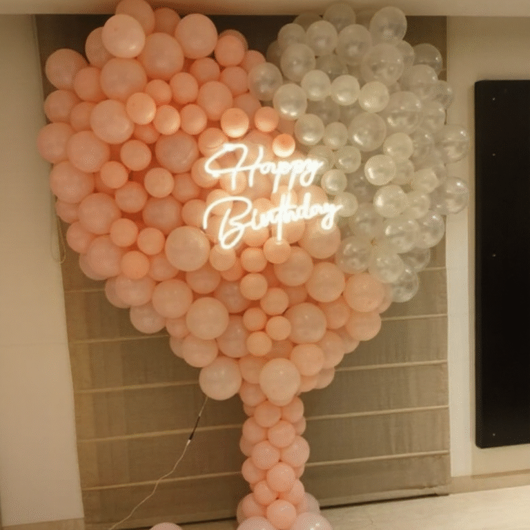 Custom Heart Shape Balloon Decoration with Neon Sign