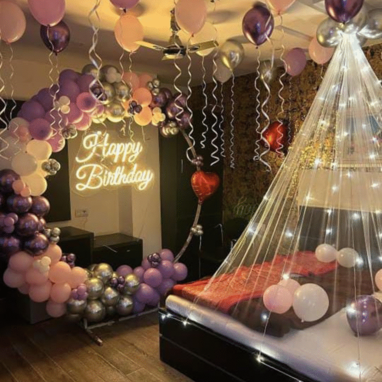 Ring Decoration with Net Canopy & Happy Birthday Neon Setup