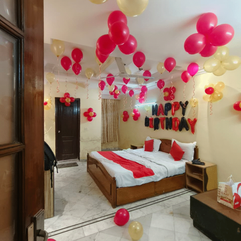 Birthday Room Decoration with Ceiling Balloons & “Happy Birthday” Banner