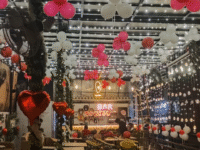 Red & White Balloon Café Decoration with Heart Foils