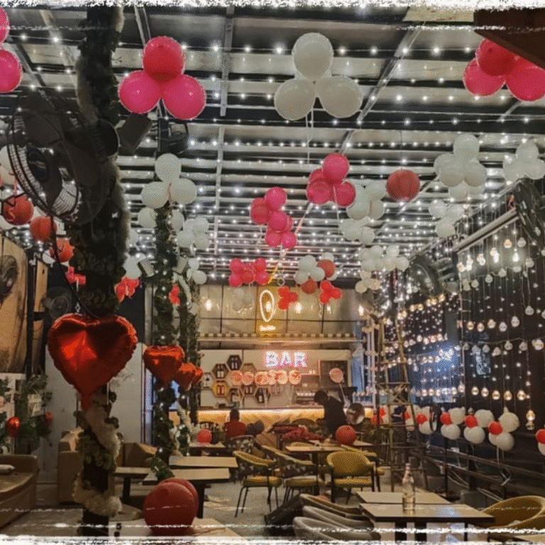 Red & White Balloon Café Decoration with Heart Foils