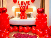 Romantic “I Love You” Room Decoration with Balloons, Candles & Rose Petals