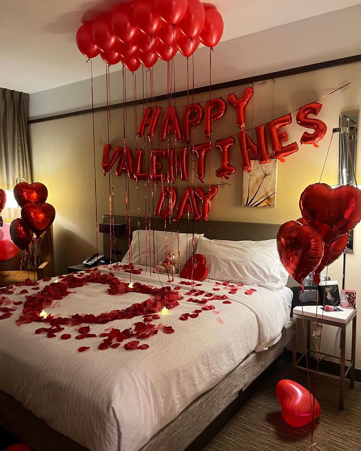 Happy Valentine’s Day Romantic Room Decoration with Heart Foils
