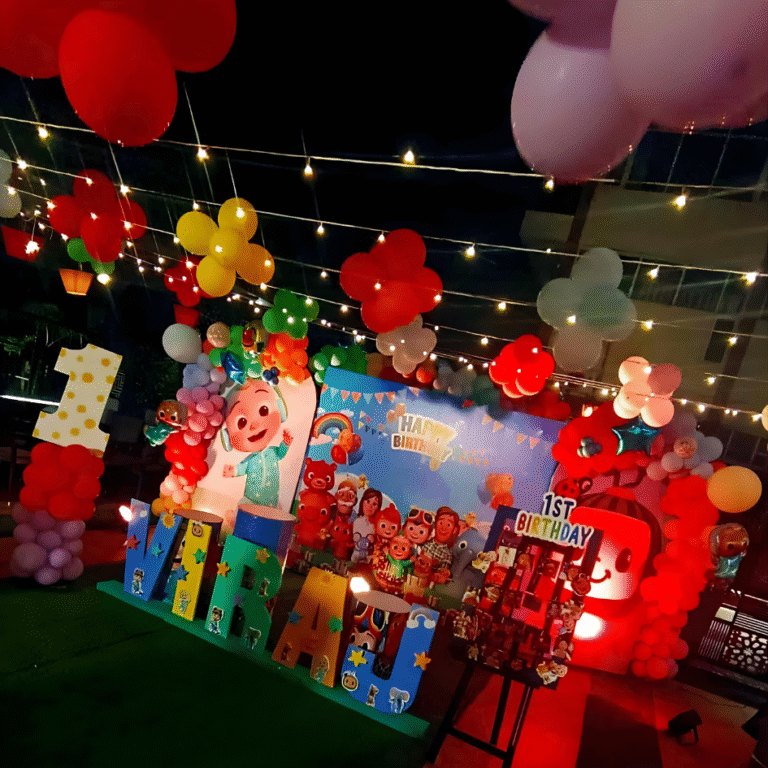 1st Birthday Boy Cocomelon Theme Stage Decoration with Welcome Board