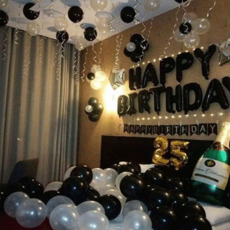 1st Birthday Boy Black & Silver Balloon Decoration with Bottle Foil