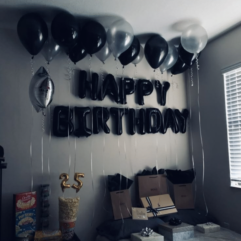 1st Birthday Boy Black Birthday Decoration with Hanging Ribbon Balloons
