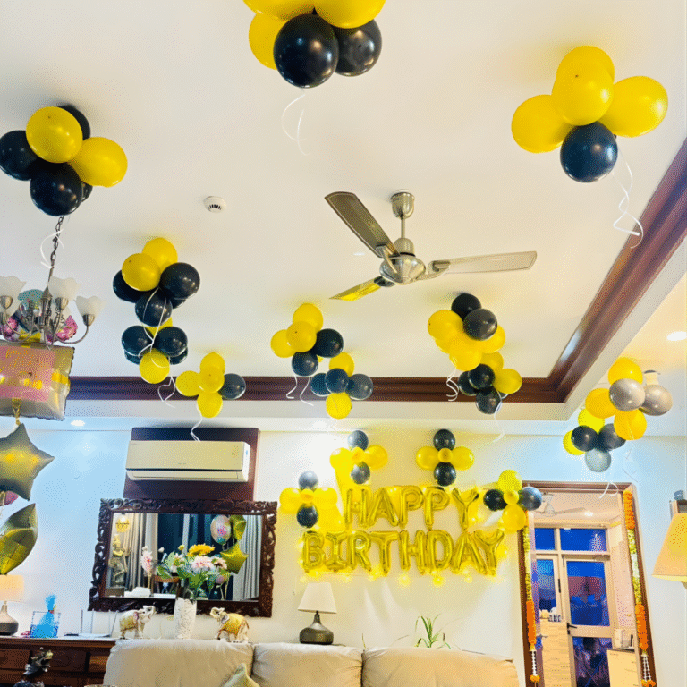Birthday Black & Yellow Balloon Decoration with Foil Banner