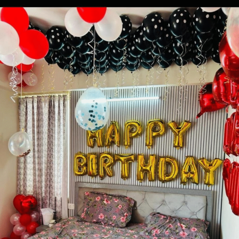 Romantic Birthday Decoration with Red Heart Foils & Balloons