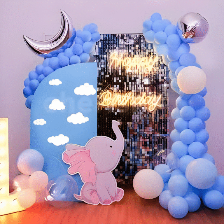 1st Birthday Boy Jumbo Theme Decoration with Elephant Cutout & LED Number