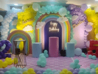 1st Birthday Rainbow Theme Decoration with Pastel Balloon Setup
