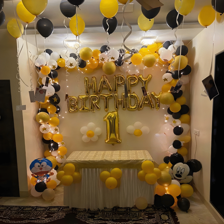 1st Birthday Boy Wall Decoration Backdrop with Balloons & Foil Banner