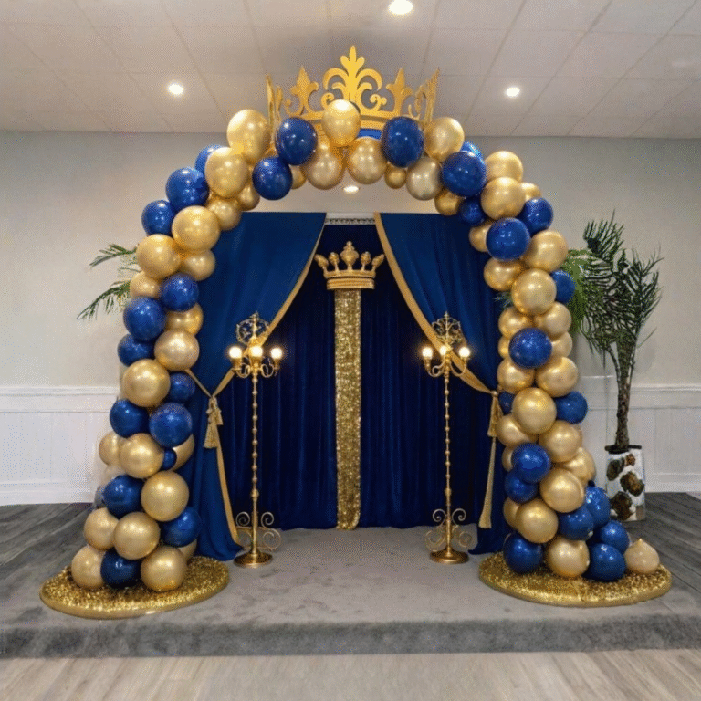 Royal Birthday Entrance Decoration with Balloon Arch & Curtains