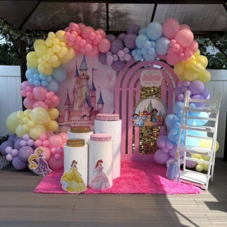 1st Birthday Boy Disney Princess Theme Decoration with Balloon Arch
