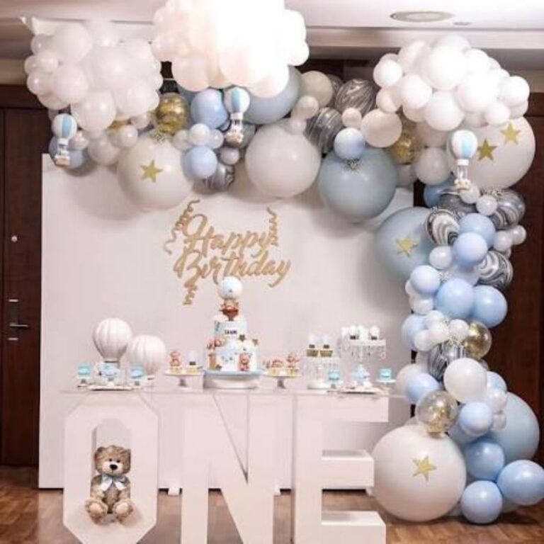 1st Birthday Boy Hot Air Balloon Theme Decoration with ONE Letters