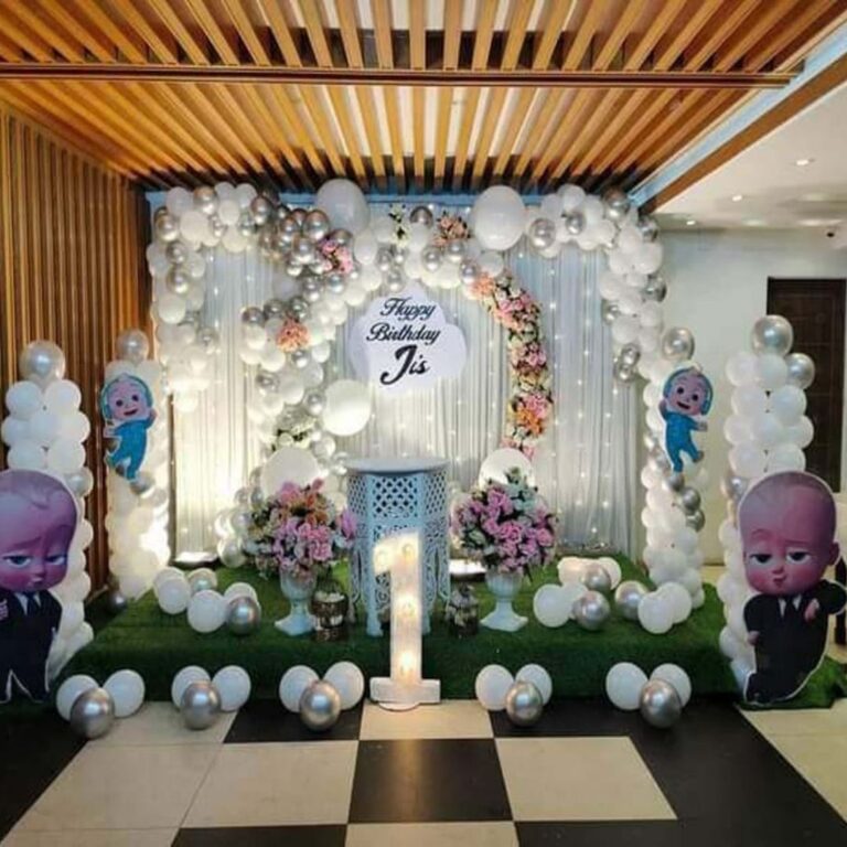 1st Birthday Boy Cocomelon Theme Ring Decoration with Curtain Backdrop