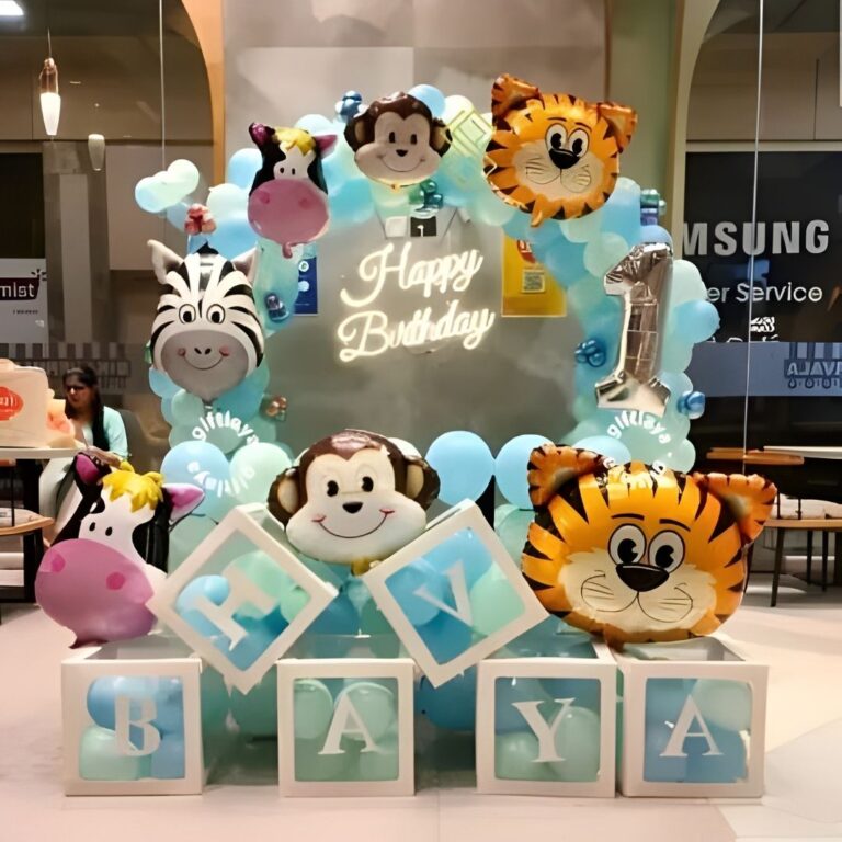 1st Birthday Boy Jungle Theme Decoration with Baby Name Blocks