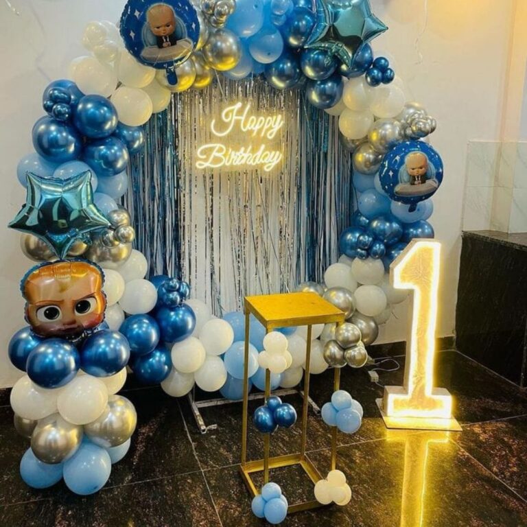 1st Birthday Boy Boss Baby Theme Decoration with LED Number