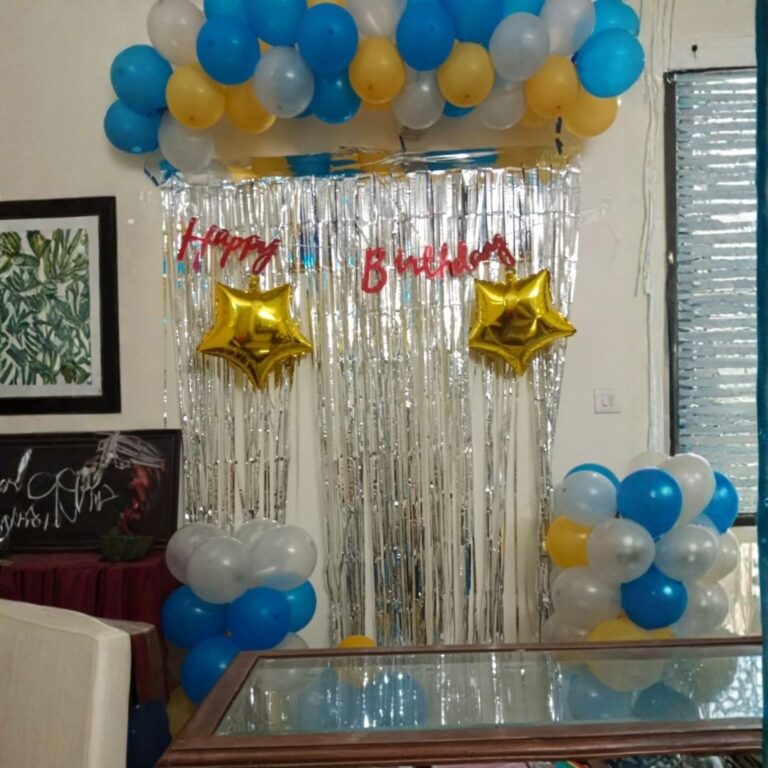 Simple Birthday Backdrop Decoration with Silver Fringe Curtain