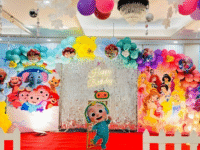 1st Birthday Boy Cocomelon Theme Decoration with Shimmer Backdrop