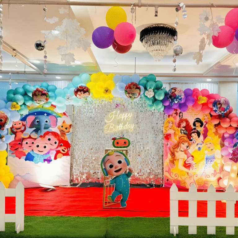 1st Birthday Boy Cocomelon Theme Decoration with Shimmer Backdrop