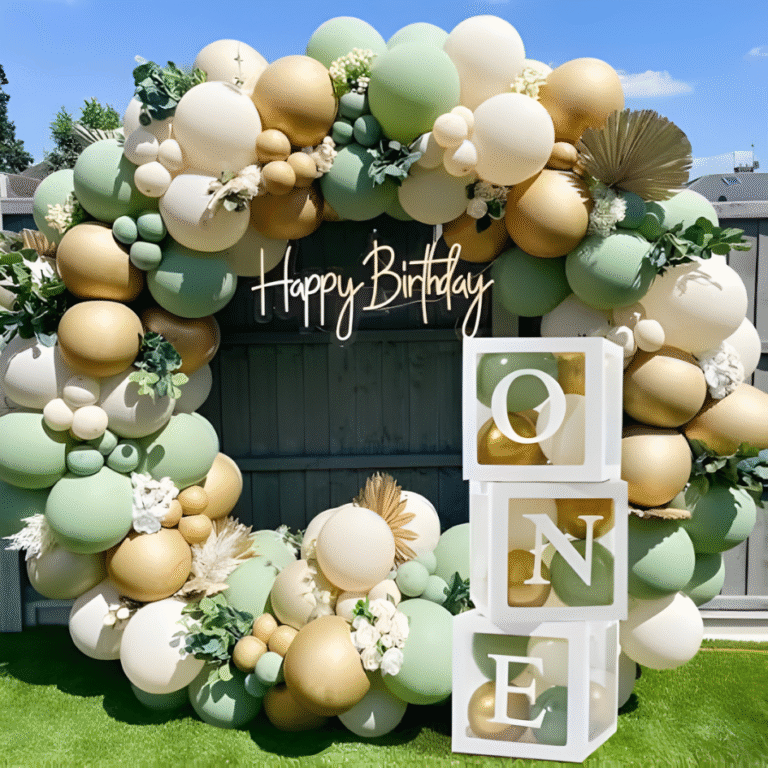 1st Birthday Boy Ring Decoration with Pastel Balloons & ONE Blocks