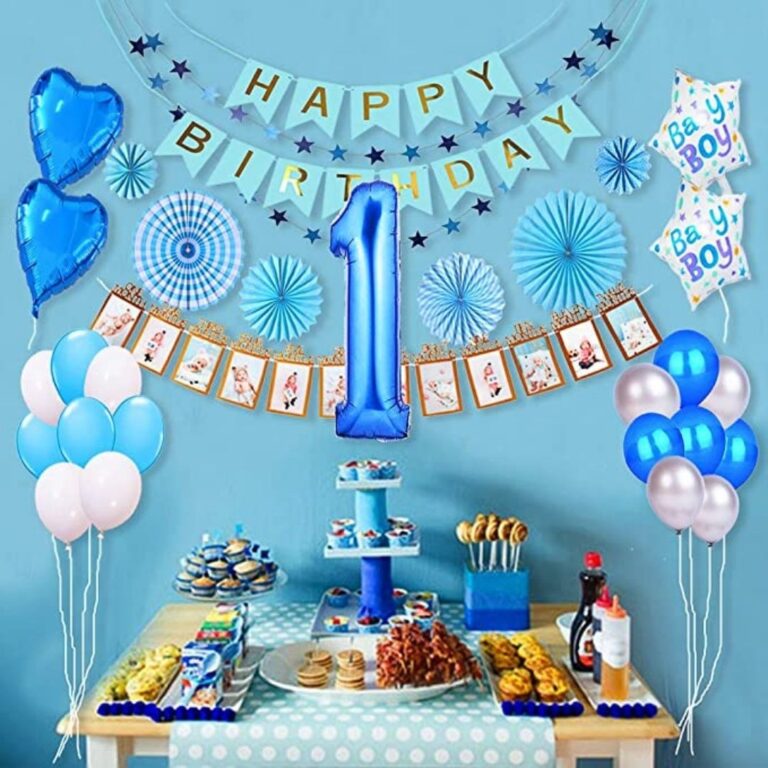1st Birthday Boy Blue Table Decoration with Balloon Styling