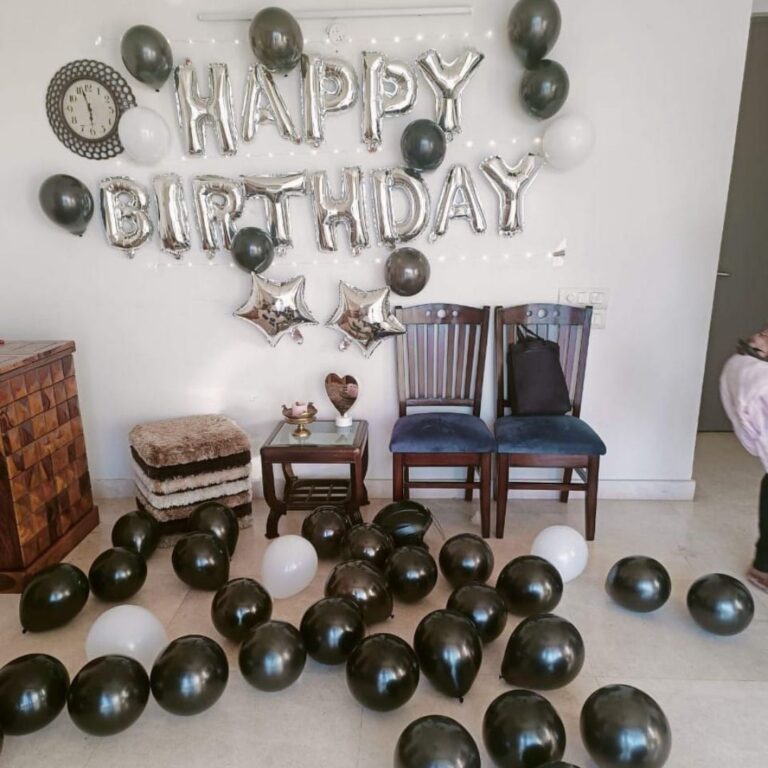 Birthday Room Decoration with Black & Silver Balloons