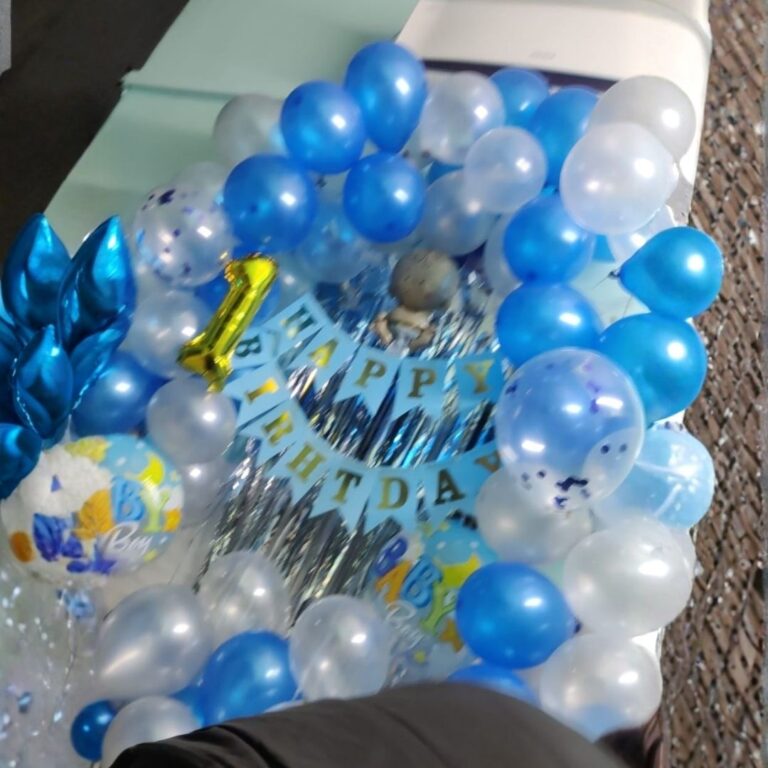 Birthday Wall Decoration with Blue Balloon Arch & Foil Banner