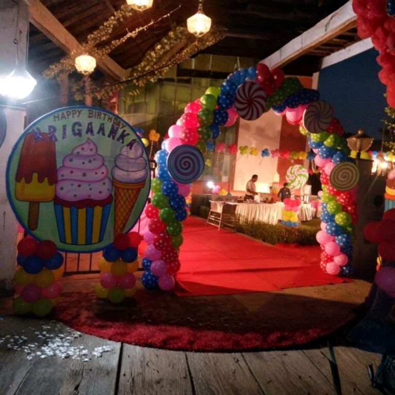 Birthday Front Gate Decoration with Colourful Balloon Arch