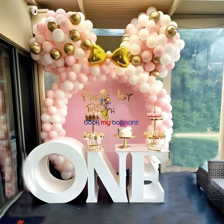 1st Birthday Boy Ring Decoration with ONE Letters & Balloon Setup