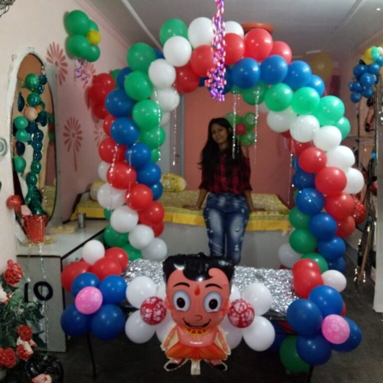 Birthday Room Decoration with Balloon Arch and Table Setup