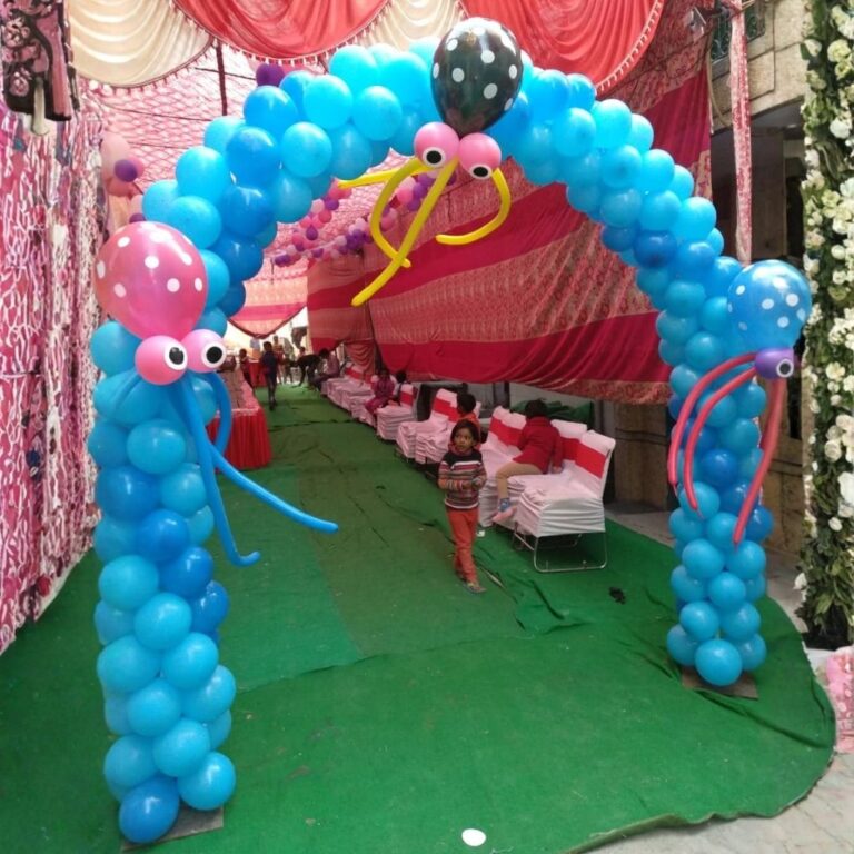 Birthday Gate Decoration with Blue Balloon Arch