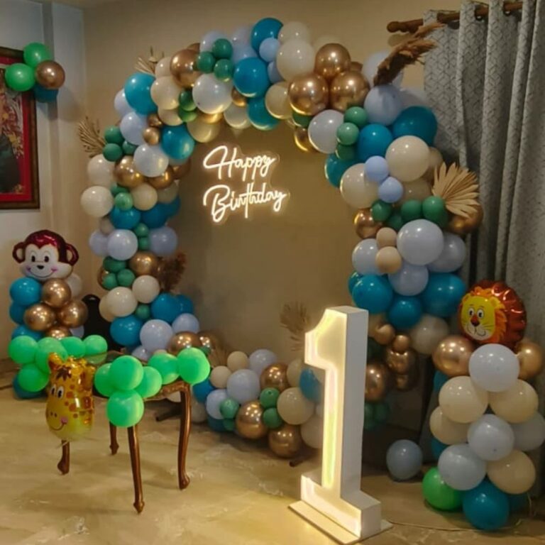 1st Birthday Boy Jungle Theme Ring Decoration with LED Number